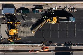 Haines & Kibblehouse, Inc.: The Gomaco paving spread pictured from above on I-95. 