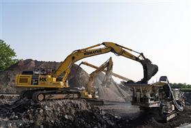 Haines & Kibblehouse, Inc.: A Komastu PC360 loads a crusher with material.